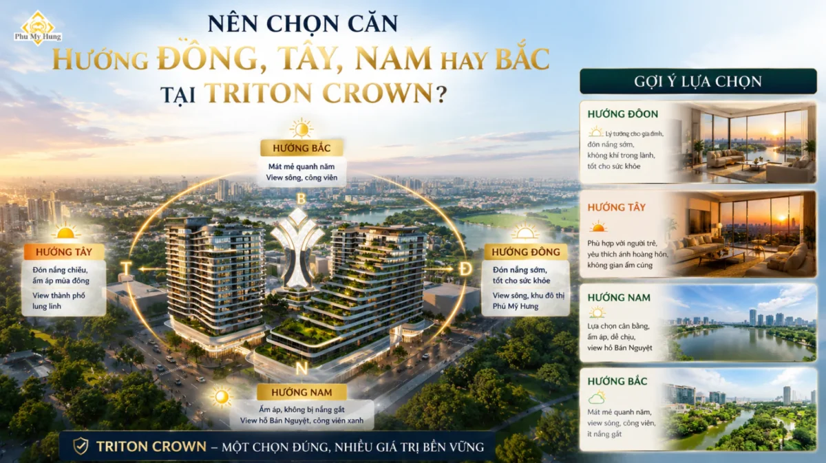Nên chọn căn hướng Đông, Tây, Nam hay Bắc tại Triton Crown? 6 Nên chọn căn hướng Đông, Tây, Nam hay Bắc tại Triton Crown?