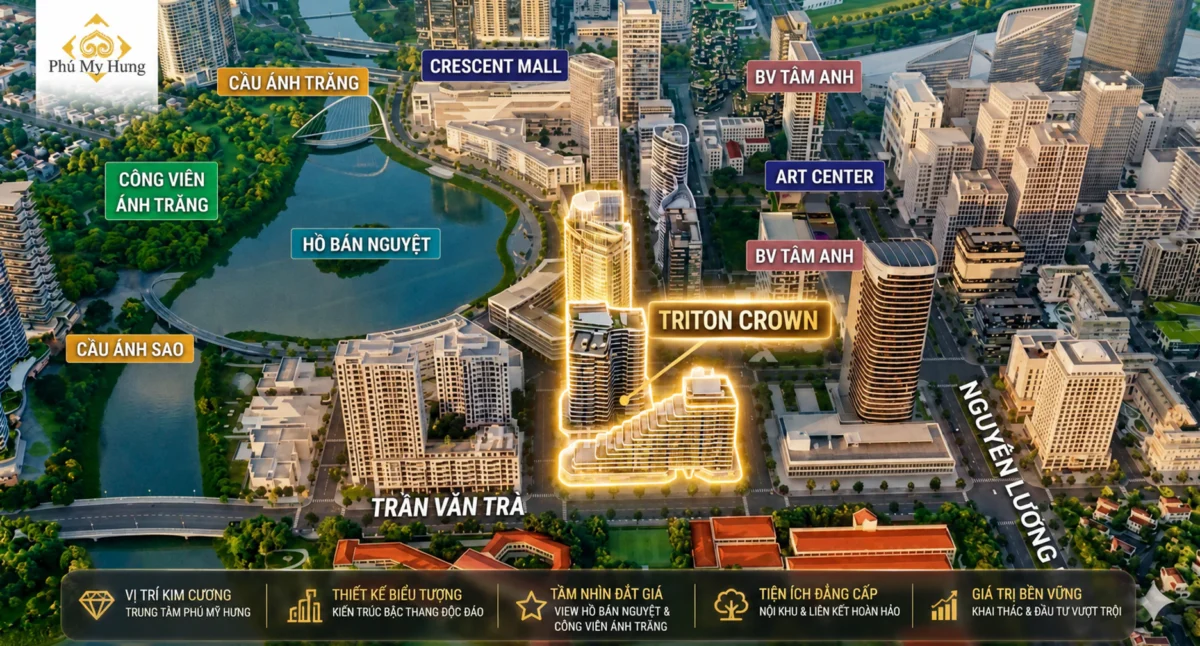 Căn hộ Triton Crown Phú Mỹ Hưng Quận 7 | Thông tin mở bán 2026 27 Vị trí dự án Triton Crown cực kỳ đắc địa ngay trung tâm Hồ Bán Nguyệt